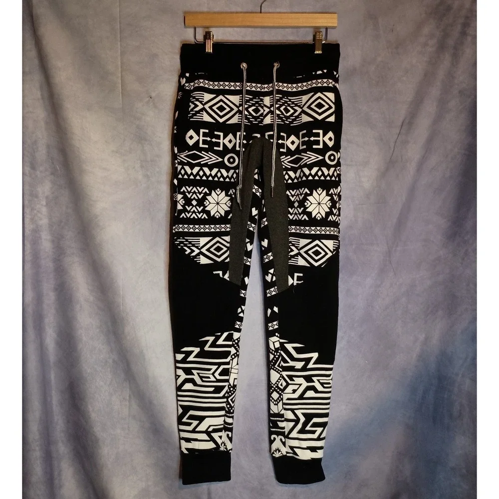 Brooklyn Standard Aztec Nordic Print Jogger Sweatpants Black White Men's Small